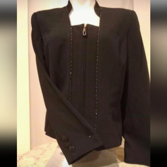 Lauren Taylor - Black Zip Up, Embroidered Design Evening Jacket, Sz 12 - Picture 2 of 4